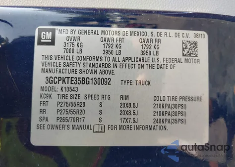 2011 Chevrolet Silverado 1500 Ltz z USA, uszkodzony, nr VIN 3GCPKTE35BG130092